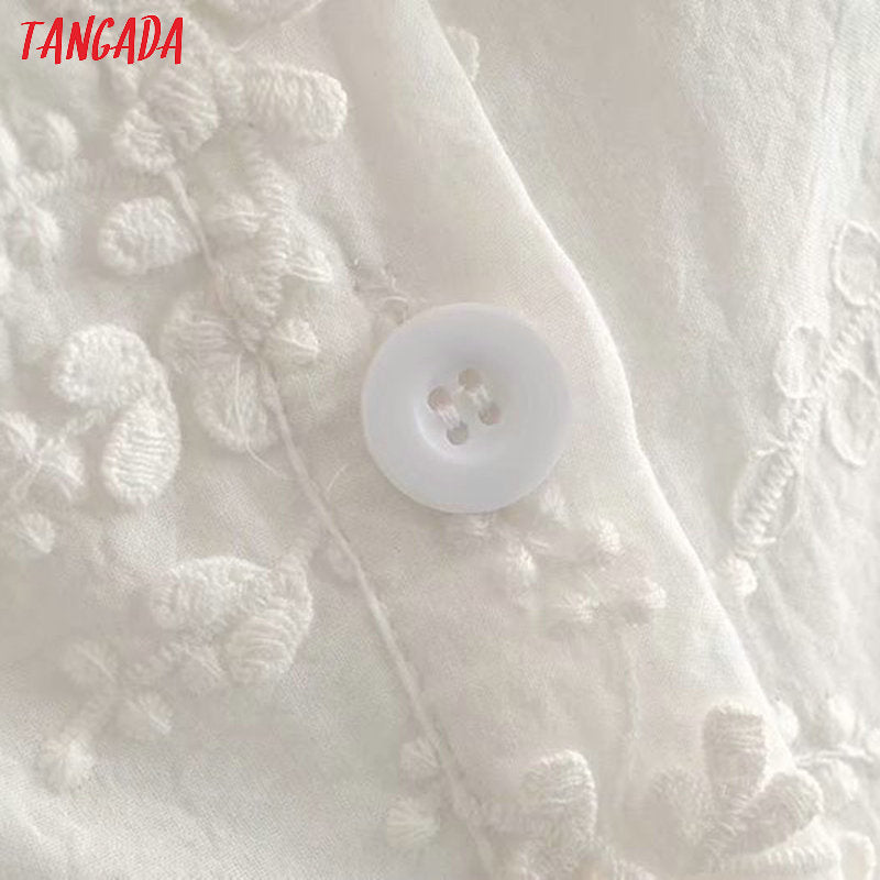 Tangada fashion women white embroidery cotton dress French style short sleeve ladies summer beach dress vestidos 1T17