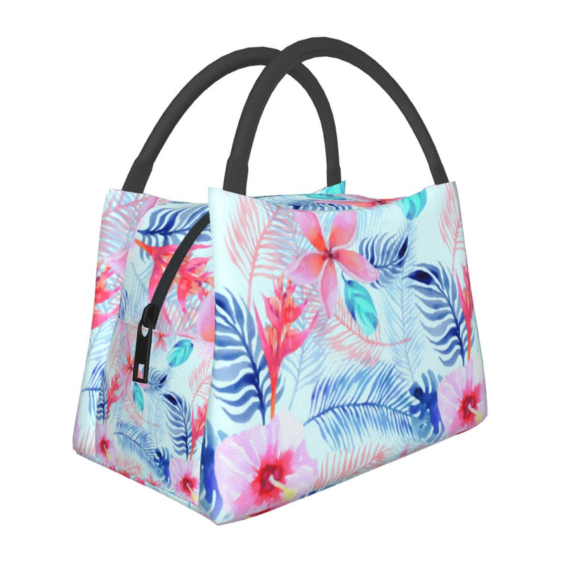 Tropical Floral Lunch Bag Lovely Pink Hibiscus Casual Lunch Box For Girls Picnic Portable Cooler Bag Waterproof Print Lunch Bags