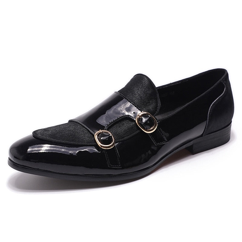 Mocasines de boda para hombre FELIX CHU, zapatos de vestir de fiesta para caballeros, zapatos de charol con pelo de caballo, zapatos formales informales con correa de monje para hombres