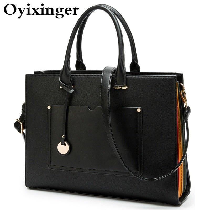 OYIXINGER Women Briefcase Bag 2022 New Fashion Shoulder Bag Ladies Leather Laptop Bag For 13" Macbook Large Capacity Bag Female