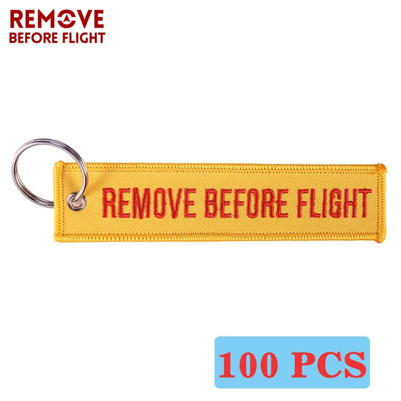 REMOVE BEFORE FLIGHT Wholesale Keychain for Motorcycles and Cars Key Chains Jewelry 100 PCS Aviation Gifts Embroidery Key Chain