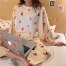 Herbst Dünne 2-teilige Pyjamas Set Frauen Nachtwäsche Lovely Home Anzüge 2021 Rundhals Mädchen Teetasse NachtwäscheLangarm Pyjamas