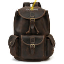 Vintage Crazy Horse Leather Men Backpack Unisex Cow Leather 14" Laptop Rucksack Women Thick Real Leather School Bag Casual Bag