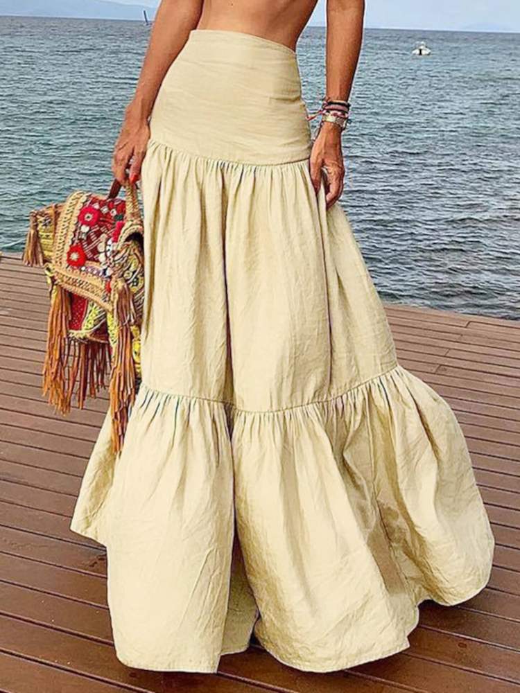 ZANZEA Frauen Lange Röcke Lässige Rüschen Weiblicher Vintage Maxirock Baumwolle Leinen Vestidos A-Linie Röcke Jupe Femme Streetwear