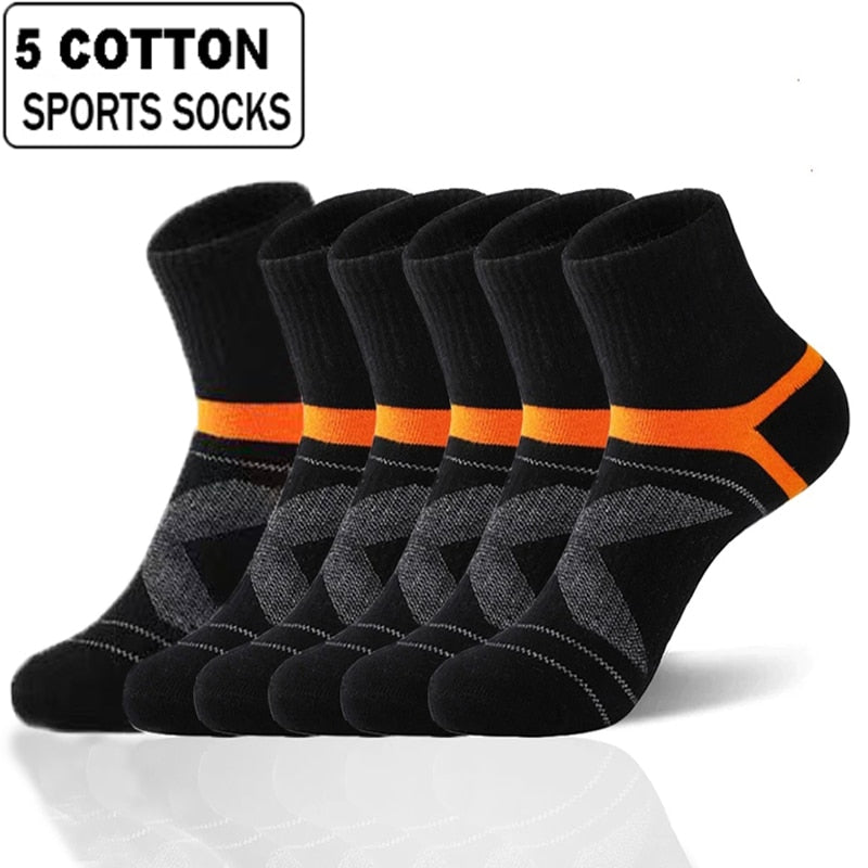 10 Uds = 5 pares de calcetines de algodón de alta calidad para hombre, calcetines deportivos transpirables informales para correr en invierno, calcetines deportivos a rayas EUR38-48