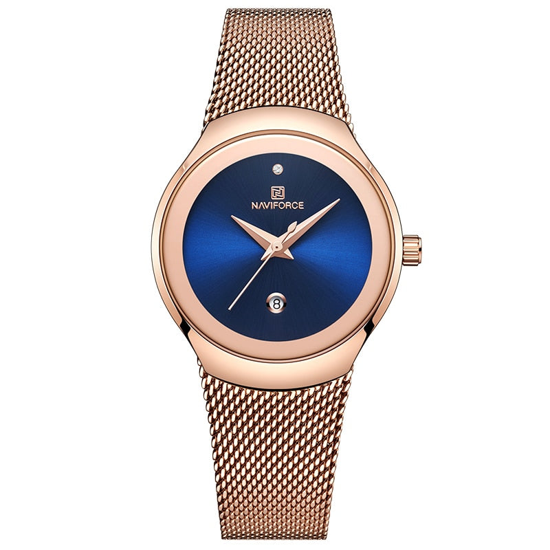 Relojes de marca de lujo NAVIFORCE para mujer, reloj de pulsera de cuarzo informal a la moda para mujer, reloj resistente al agua de acero inoxidable y oro rosa para chica