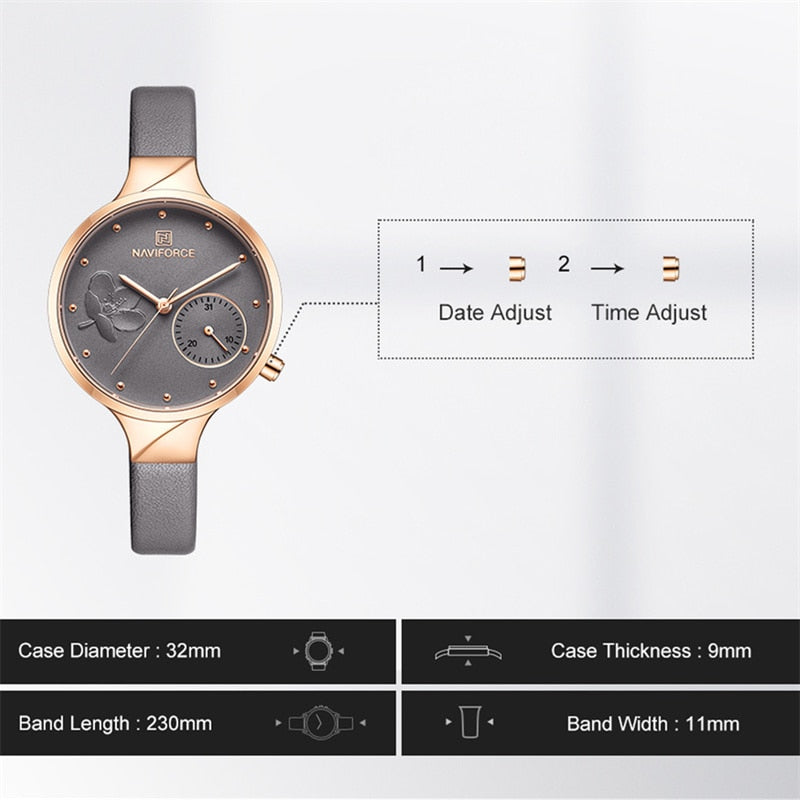 Relojes NAVIFORCE para mujer, relojes de pulsera de cuarzo de moda de lujo para mujer, reloj impermeable de cuero para mujer, reloj femenino para chica