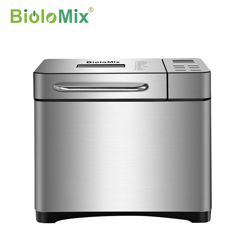 Biolomix Acero inoxidable 1KG 19 en 1 Máquina para hacer pan automática 650W Máquina de pan programable con 3 tamaños de pan Dispensador de frutos secos