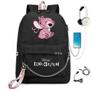 Disney Kawaii Stitch Bag Zipper USB Charging Mochila Capacity Backpack Women Kpop School Bags for Teenage Girls Students