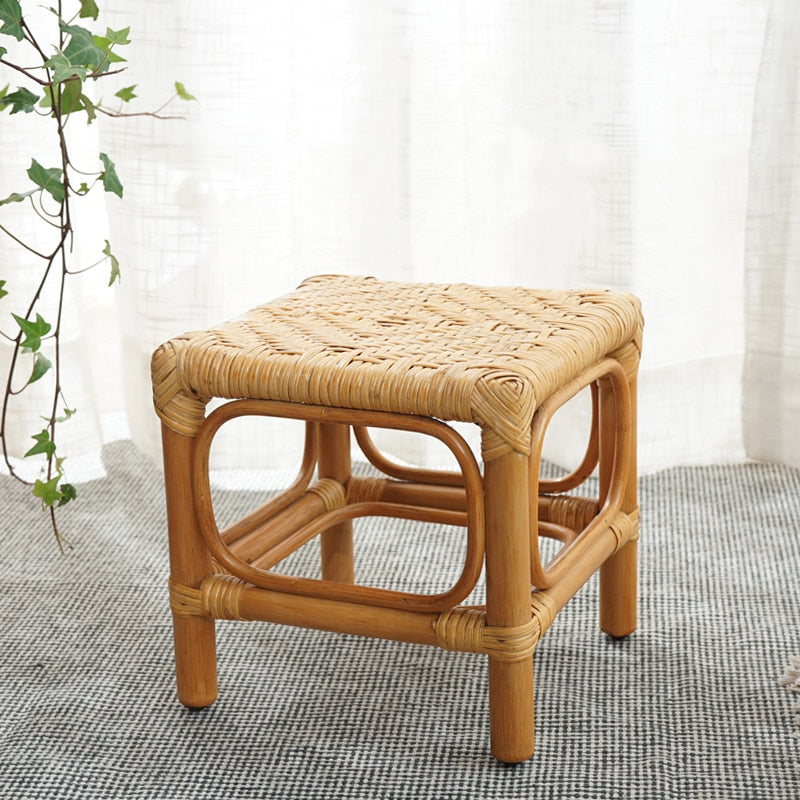 Hand Woven Rattan Stool Retro Pastoral Stool Simple Mobile Seat Outdoor Camping Chair Household Furniture Chairs For Kitchen