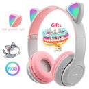 Auriculares inalámbricos Oreja de Gato con micrófono Blue-tooth Glow Light Stereo Bass Cascos Niños Gamer Girl Regalos PC Phone Gaming Headset