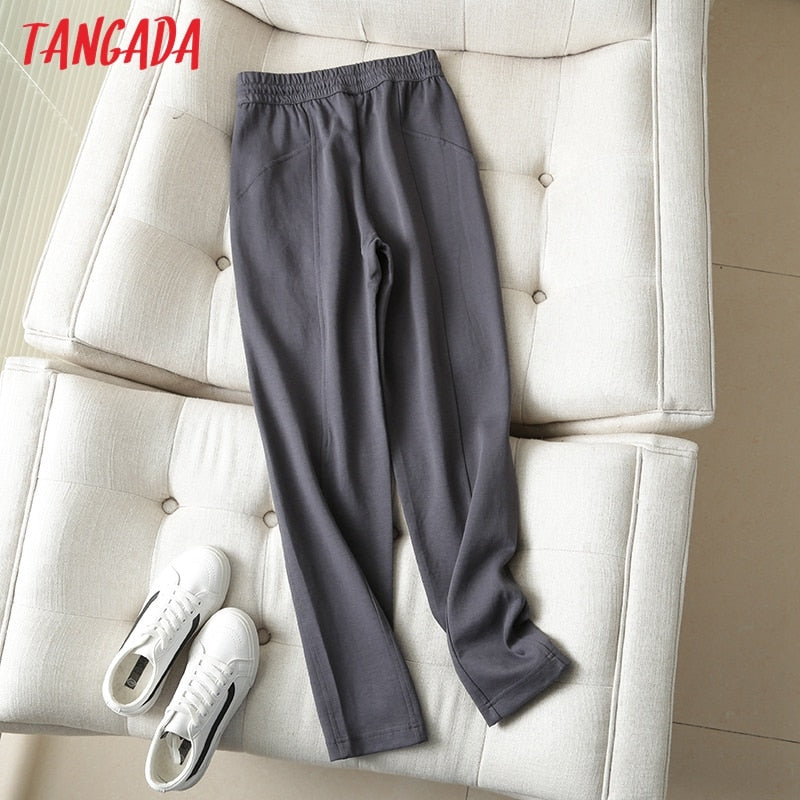 Tangada 2022 Damen dunkelgraue Hose Cargo strethy Taille Hose Hose Jogger weibliche Jogginghose 6D80