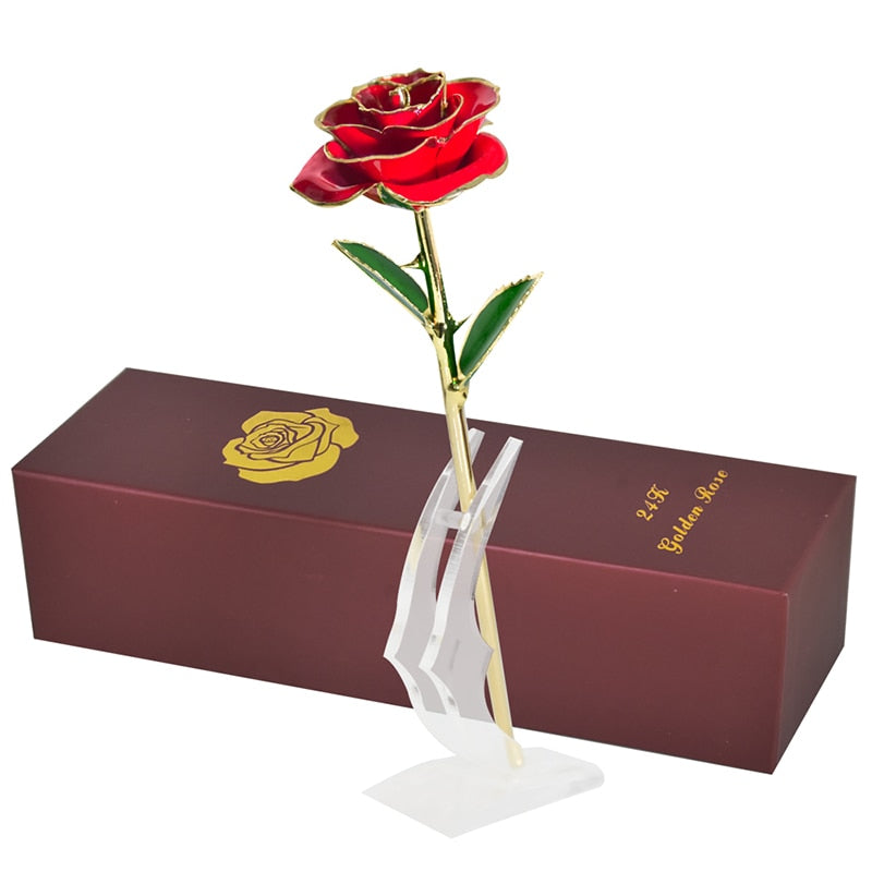 Regalos para mujer Rosa bañada en oro de 24 quilates con soporte Flores eternas Amor para siempre en caja Novia Boda Regalos de Navidad para ella