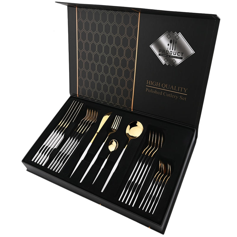 24 Teile / satz Edelstahl Geschirr Set Mix Gold Besteck Set Abendessen Messer Gabel Kaffeelöffel Geschirr Küche Besteck Sets