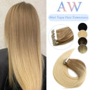 AW Tape In Human Hair Straight Extensions Black Brown Invisible Seamless None Remy Skin Weft European Natural Hair Extension