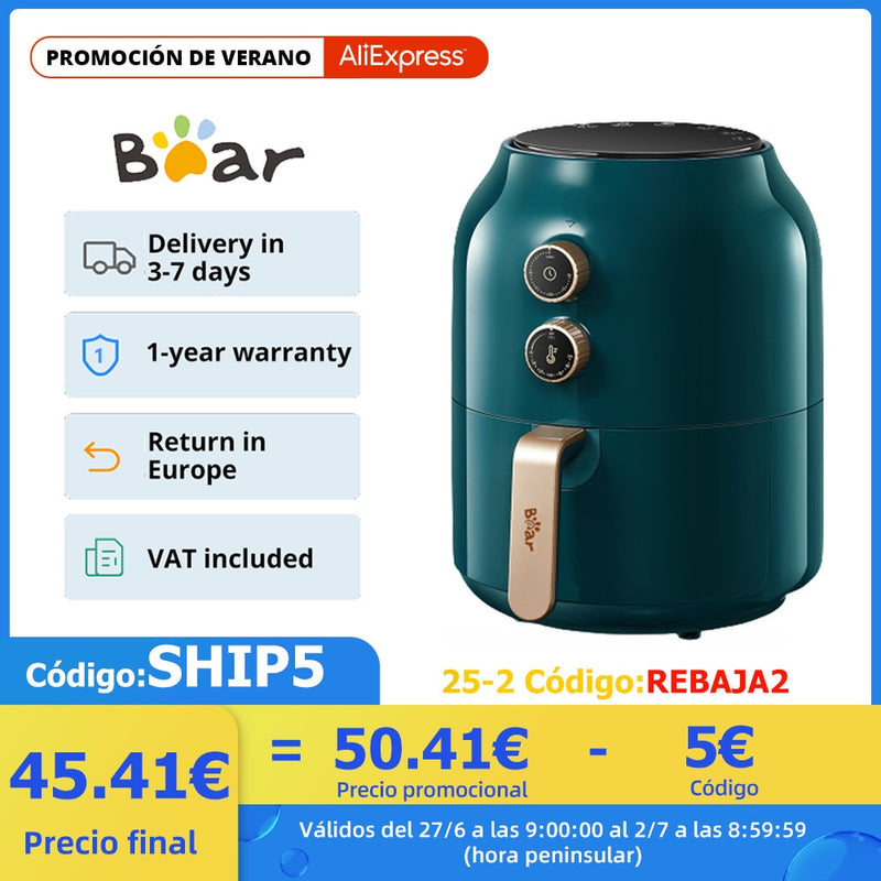 Bear 3.5L Air Fryer without Oil Electric Deep Fryer Oven Oil Free Pizza Chicken French Fries Airfryer Frying freidora de aire