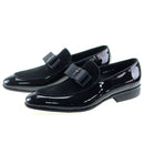 Handmade Genuine Patent Leather and Cow Suede Patchwork with Bow Tie Men Wedding Black Dress Shoes Mens Banquet Loafers Blue Red