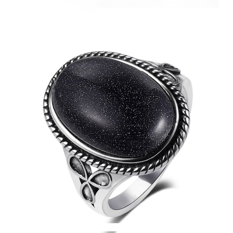 Vintage Ring Natural Blue Sandstone Rings for Women&