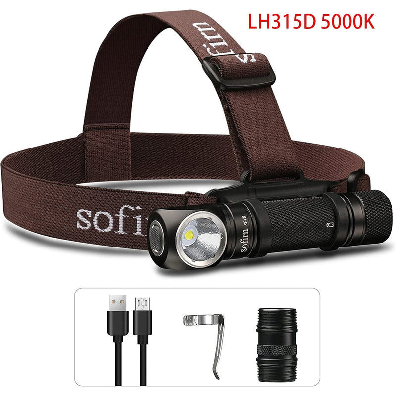 Sofirn SP40 LED Headlamp Cree XPL 1200lm 18650 USB Rechargeable Headlight 18350 Flashlight with Power Indicator Magnet Tail