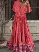 Vintage Chic Fashion Women Floral Print V-neck Rayon Beach Bohemian Maxi Dress Ladies V Neck Tassel Summer Boho Dresses Robe