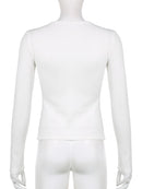 Rapwriter Casual Wave Line Ribbed V-Neck Long Sleeve Crop Top Basic Solid T-Shirt Girl 2023 Streetwear Stretch Tee Shirt femme