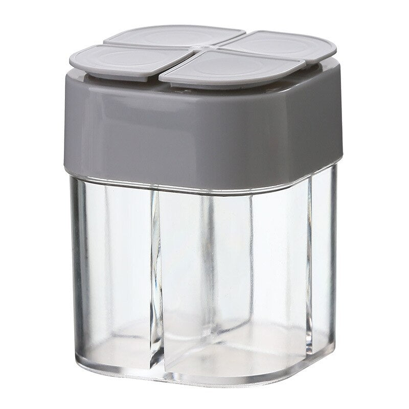 4 In 1 Camping Seasoning Jar with Lids Transparent Spice Dispenser 4 Compartment for Outdoor Cooking BBQ Salt and Pepper Shaker