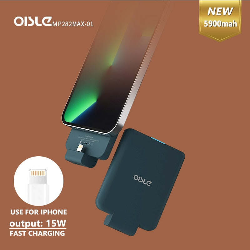 Mini batería de clip trasero OISLE para iPhone 12 11X7 8 6 Plus SE XS MAX XR SE2, funda de cargador de batería externa de respaldo delgado, banco de energía