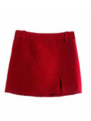 xikom 2021 Tweed Two pieces set Women red Vintage O Neck Long Sleeve Office Lady slim Blazer Coat Female Hight Waist skirt suit