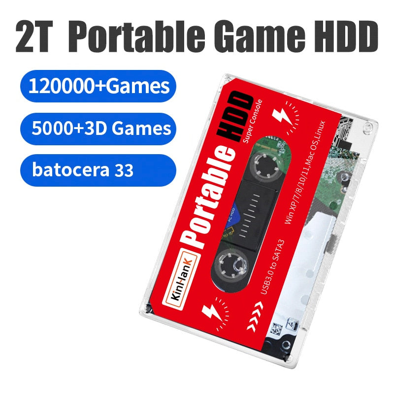 2T HDD mit 122000 Retro-Spielen für PS2/PSP/PS1/Sega Saturn/Wii/Wiiu Batocera 33 Tragbare externe Spielfestplatte 3D-Videospiele