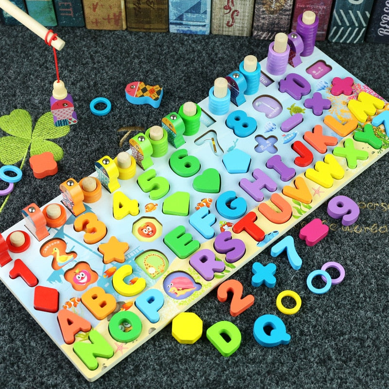 Holzspielzeug Montessori für Kinder, Montessori-Brett, Mathematik, Angeln, Montessori-Spielzeug, Lernspielzeug aus Holz für Babys ab 1, 2, 3 Jahren