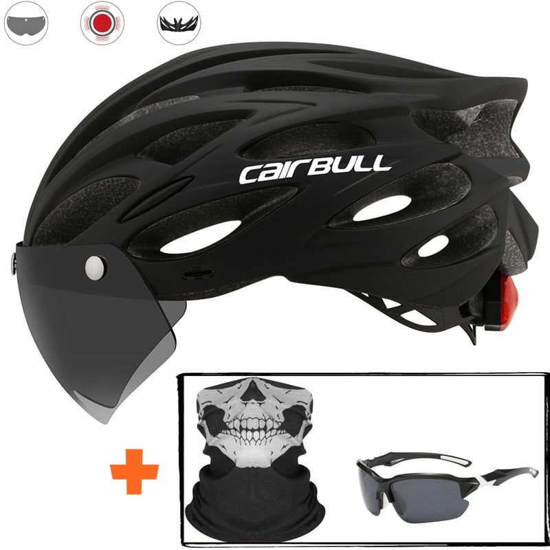 Ultraleichter Fahrradschutzhelm Outdoor Motorrad Fahrrad Rücklicht Helm Abnehmbares Visier Mountain Road Bike Helm