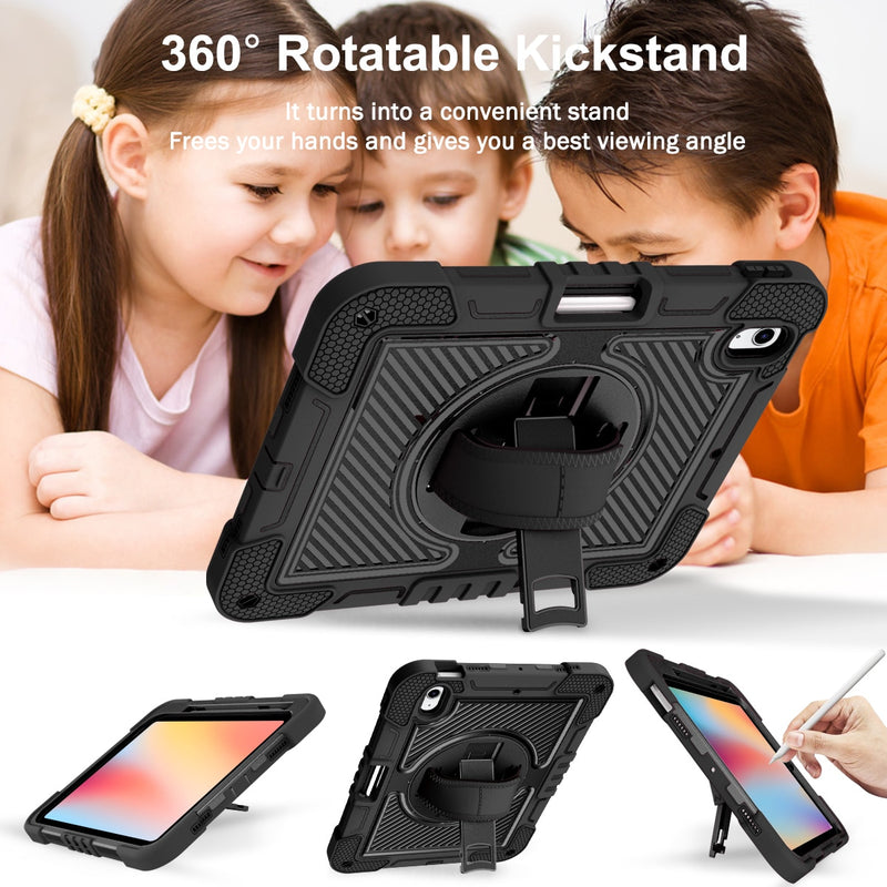 for iPad 10th Generation Case 10.9&quot; 2022, with Pencil Holder/360 Rotation Stand/Hand Strap, Heavy Duty Shockproof Rugged Cover