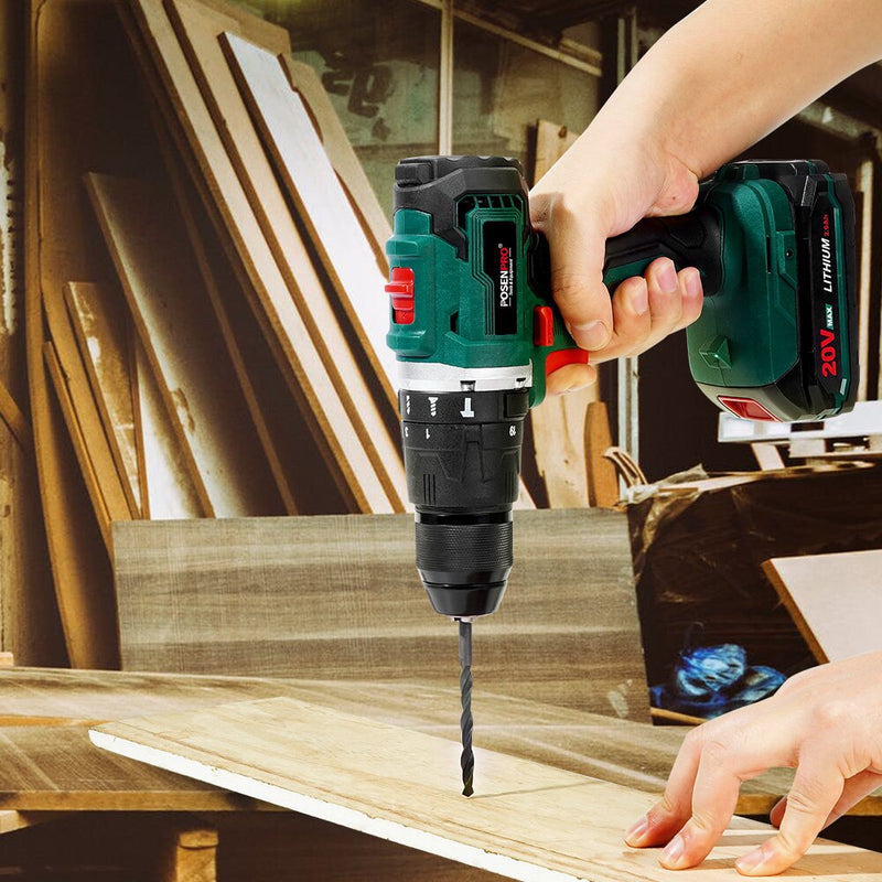 Electric Drill Brushless Cordless Drill 20V 1/2'' All Metal Chuck Cordless Drill Driver Battery 13MM Drill Keyless POSENPRO