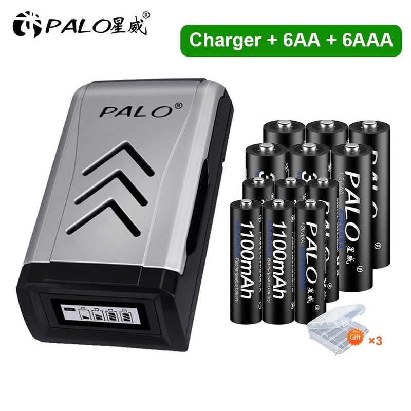 PALO 4 Uds 3000mAh 1,2 V pilas recargables AA + 4 Uds 1100mAh 1,2 V AAA batería NI-MH AA AAA batería recargable para cámara de juguete