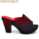 Italian Designer Women Shoes Chunky Sandals Platform Shoes Wedding Dress Pumps High Heel Bling Bling Female Square Heel Mules