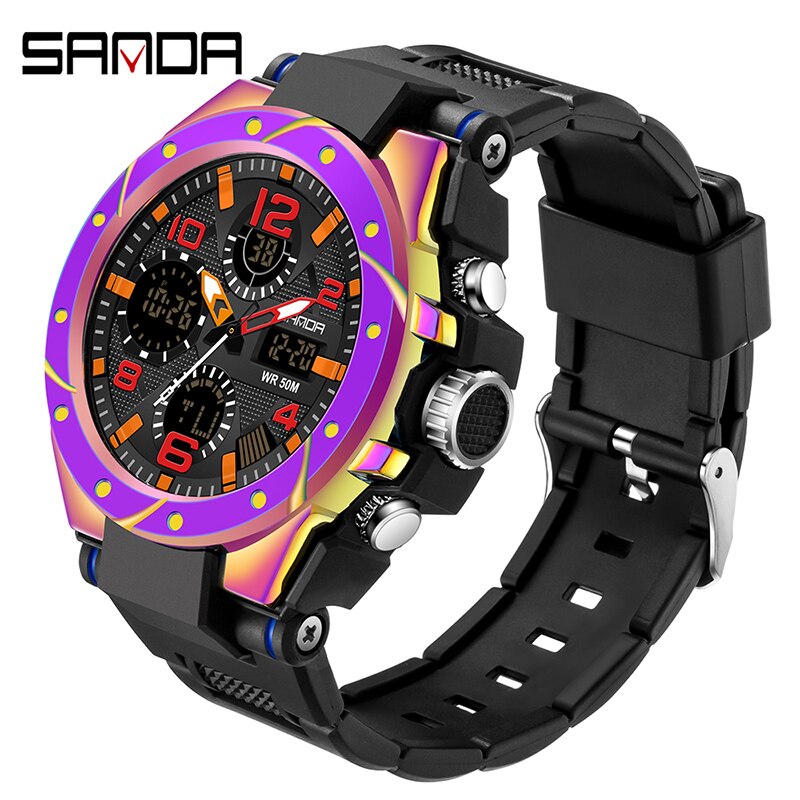 SANDA Brand Men's Watch Military Outdoor Sports Waterproof Watches Dual Display Quartz LED Digital Clock Relogio Masculino