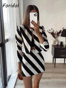 Office Lady Striped Print White Black Elegant Mini Skirt Suits Slim Crop Top Femme Clothing Sets Spring Fashion Retro Suit