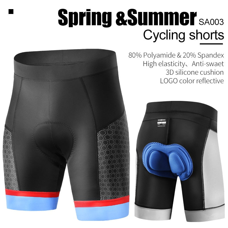 INBIKE 3D Thickened Pad Cycling Shorts Shockproof MTB Bicycle Shorts Summer Men Road Bike Shorts Reflective Tights SA003