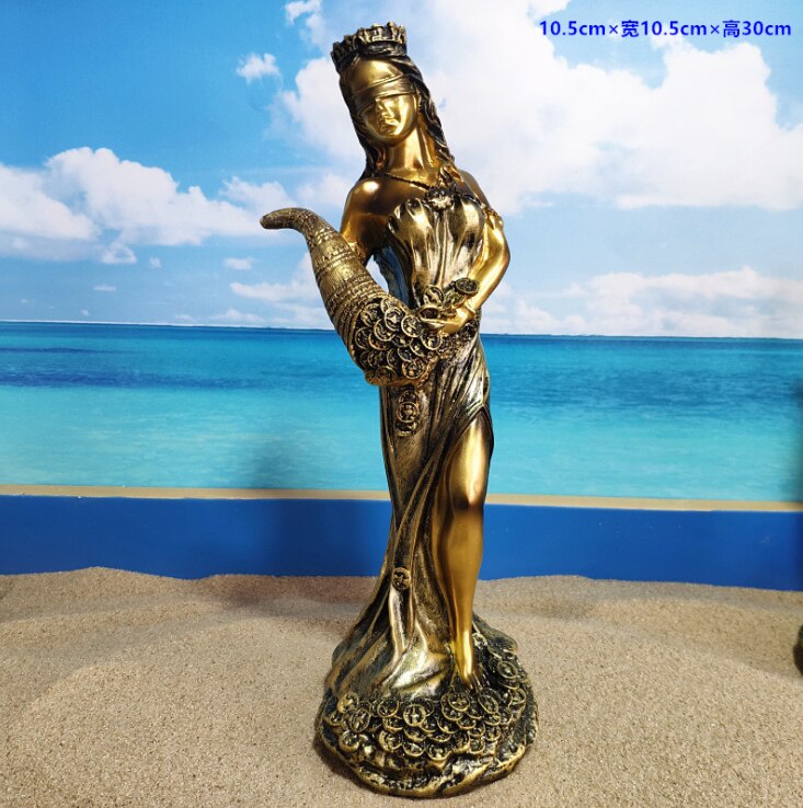 ERMAKOVA Large Size Resin Blinded Greek Wealth Goddess Fortuna Figurine Plouto Lucky Fortune Sculpture Office Gift Home Decor