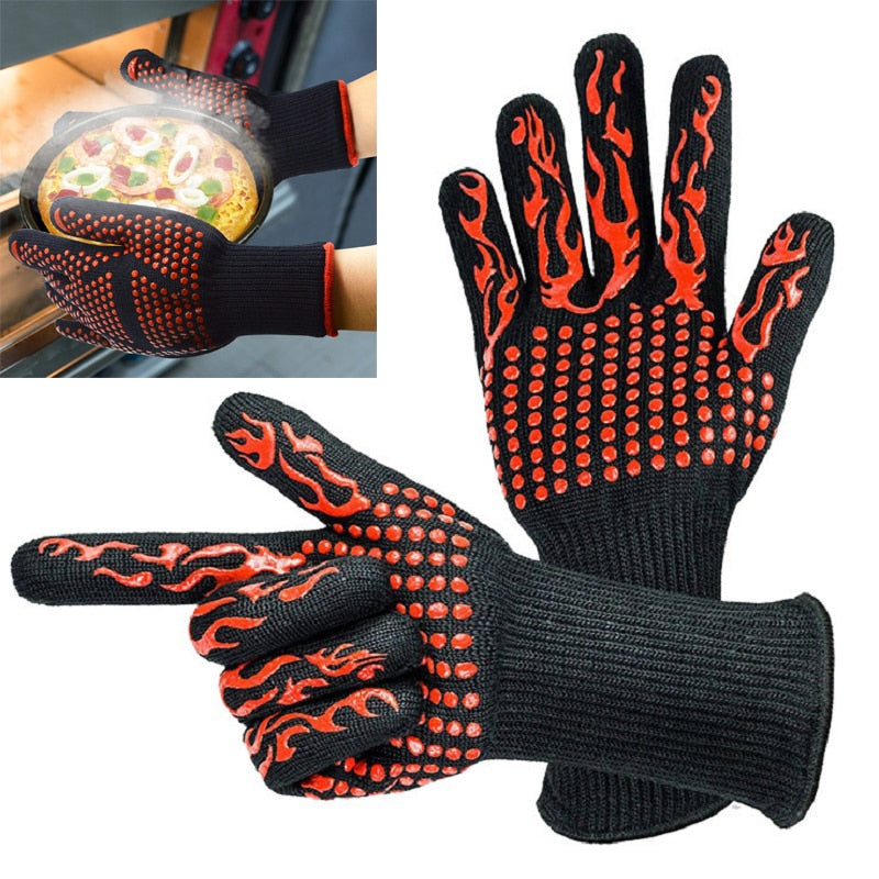 2pcs Kitchen Heat-Resistant Gloves Oven Mitts Silicone Gloves Grill Multifunctional Potholders For Baking BBQ Guantes Horno