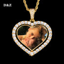 D&Z Custom Made Photo Rotating Heart Shape Double-sided Pendant Necklace 4mm Tennis Chain Zircon Men's Hip hop Jewelry