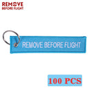 REMOVE BEFORE FLIGHT Wholesale Keychain for Motorcycles and Cars Key Chains Jewelry 100 PCS Aviation Gifts Embroidery Key Chain