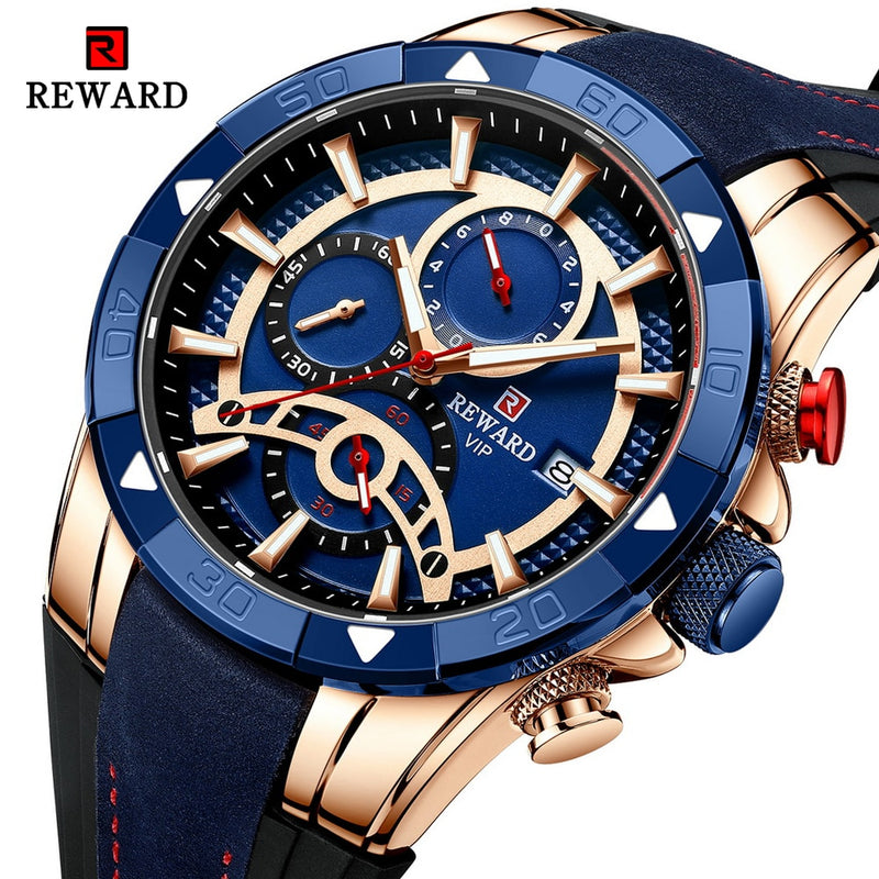 BELOHNUNG Mode Blau Männer Uhren Chronograph Top Marke Wasserdichte Quarzuhr Männer 2022 Neue Große Zifferblatt Sport Armbanduhr