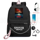 Nueva mochila Stranger Things HELLFIRE, mochila multifunción de lona de viaje con carga USB para estudiantes, mochila escolar para adolescentes, niños y niñas