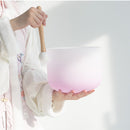 20,3 cm, halbe rosa Farbe, drittes Auge, Krone, Wurzel, Sakral, Solar, Herz, Kehle, CDEFGABFrosted Quarzkristall-Klangschale