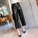 New Autumn Winter Women PU Leather Pants Belted High Waist Faux Leather Ladies Trousers Winter Pants Brand Wide Leg Pants 818G