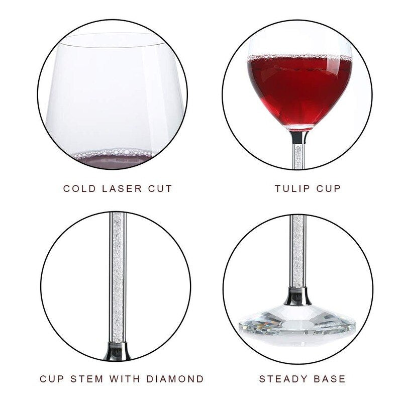 Wedding Glasses Set of 2 Stemware with Long Crystal Diamond Stemless Wine Glasses Valentine&