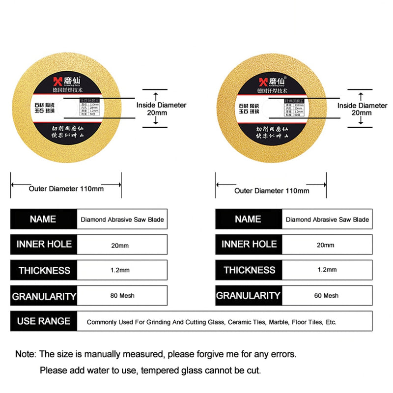 110mm Marble Saw Diamond Disc Saw Blade Ceramic Tile Ordinary Glass Jade Polishing Cutting Blade Sharp Durable Brazing Grinding
