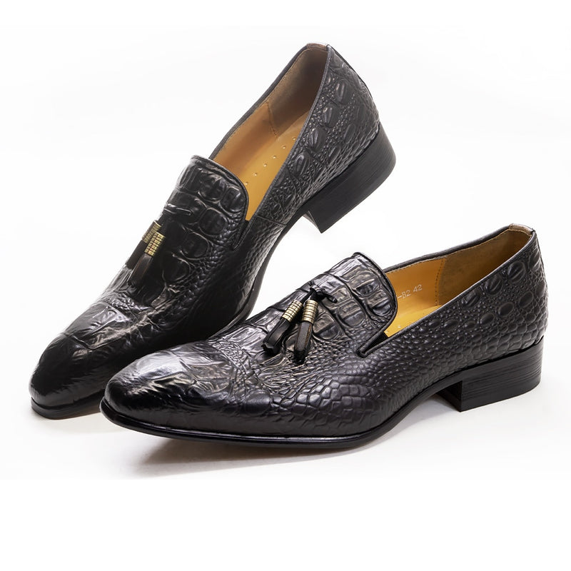 Luxury Men's Leather Dress Shoes Crocodile Prints Casual Men Shoes Black Brown Slip on Tassels Loafers Office Wedding Shoe Male