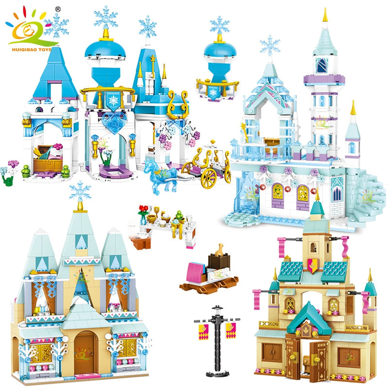 HUIQIBAO Friends Ice Castle Princess Queen Building Blocks Modular Bricks Set for Girls House Palace Children Construction Toys